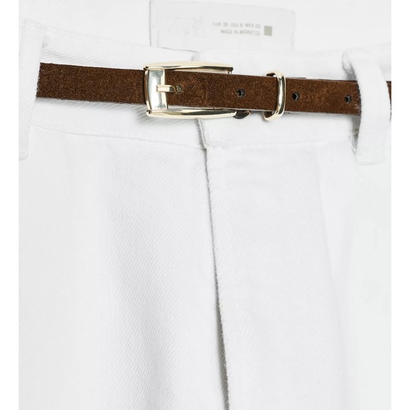 90s High-Waisted Straight Jeans with Belt, White, Zara, NWT - Picture 9 of 11